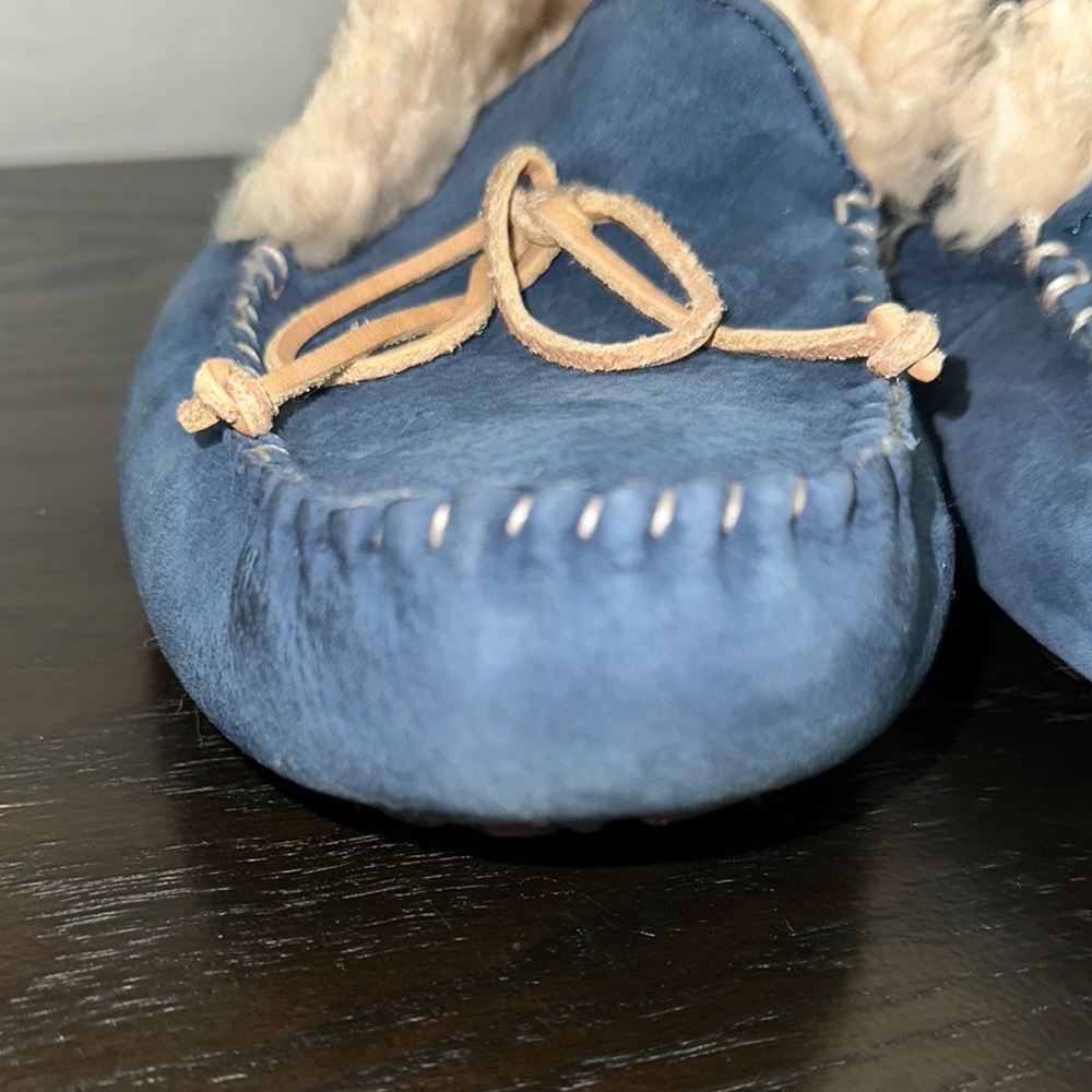 UGG Women's Blue Suede Slippers with Cream Fur - Picture 13 of 16